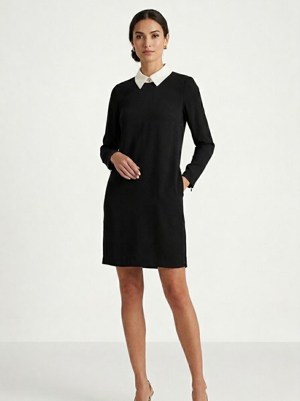 New Lauren Raph Lauren Women's Black Removable White Collar Shift Dress Size 12